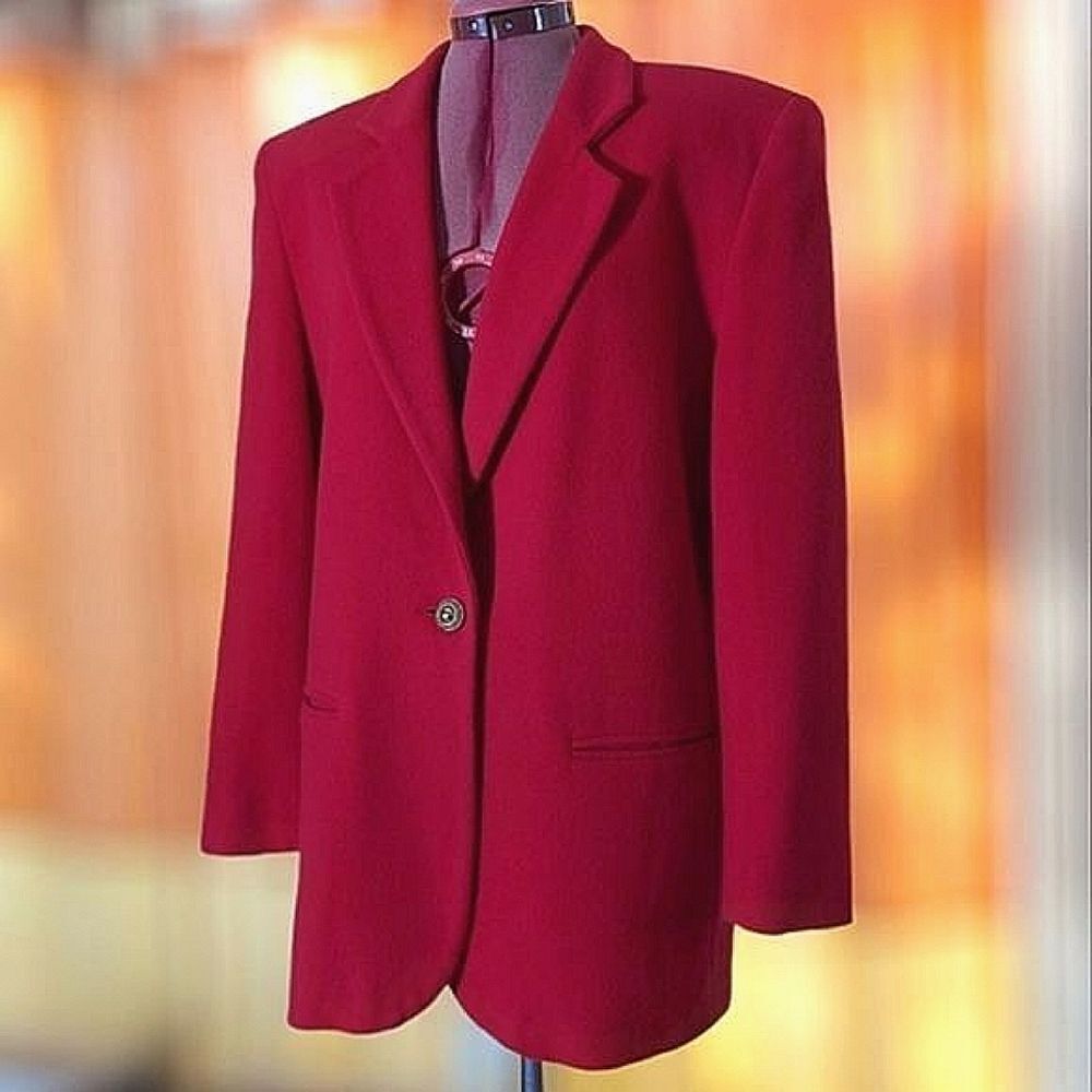 Vtg red wool cashmere blend single breasted blazer coat